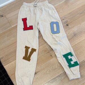 Aerie Beige Joggers with Colorful Letter Accents